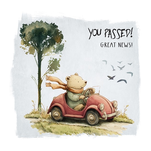 Driving Test Passed - Bear in Car - Psalm 37: 5